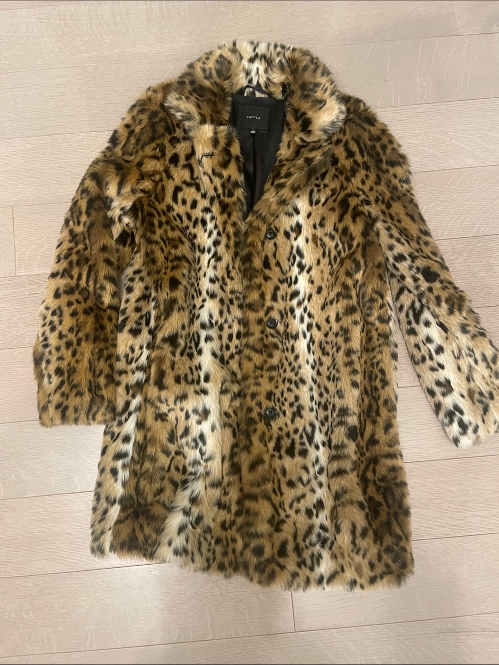 Aritzia Leopard-Print Faux Fur Pea Coat in Brown and Black